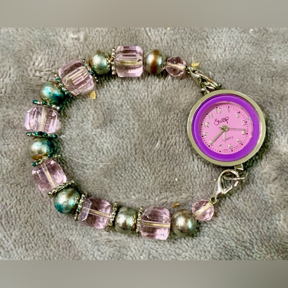 Swap Watch With Beaded Stretchable Band